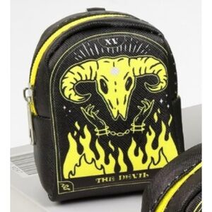 🐏 NEW Bag Charm Mini Backpack Tarot Card Skull “The Devil” Black Yellow Witchy